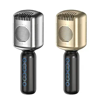 Беспроводной ретро-микрофон KM600 Ручной караоке-микрофон Динамик Музыкальный плеер Поющий Bluetooth-совместимый микрофон золотой