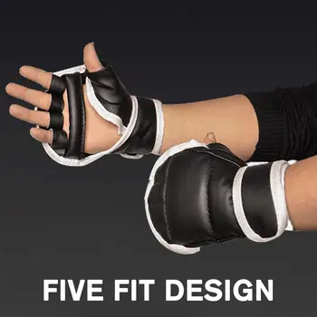Боксерские перчатки на полпальца из искусственной кожи, Дышащие Боевые перчатки для кикбоксинга, карате, Муай Тай, Тренировочные перчатки для детей, мужчин, F9D3