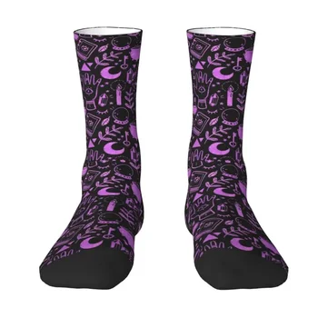 Ведьмовские Вещи Текстурированные Фиолетовые Носки для одежды Мужские Женские Теплые Модные Носки Halloween Witch Crew