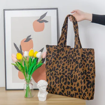 Вельветовая сумка для покупок с леопардовым принтом, повседневная женская сумка через плечо, сумки большой емкости, женские сумки для продуктов, женские сумки