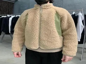 Версия высшего уровня, куртка из овечьего бархата в стиле пэчворк, мужские свободные куртки из плотной ткани, шерсти Kanye West