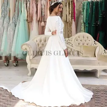 Вечерние платья С атласными рукавами, Белый элегантный длинный свадебный кафтан Marocain De Mariage