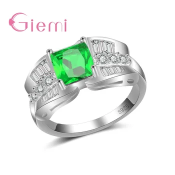 Высококачественные женские украшения для помолвки, серебряное Геометрическое кольцо с зеленым опалом и прозрачным кубическим цирконием