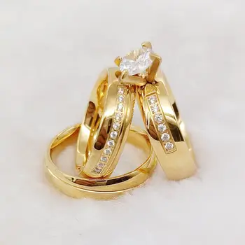 Высококачественные Обручальные кольца для новобрачных из 3шт, набор для влюбленных пар, Дубай, ювелирные изделия из 18-каратного золота, кольцо с бриллиантом cz