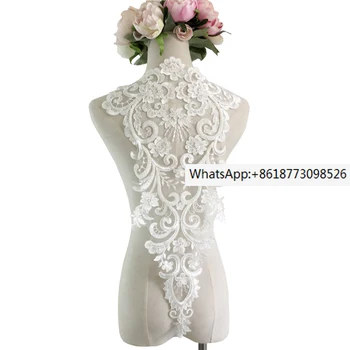 Вышитое бисером кружевное свадебное платье сзади, большая наклейка, атмосфера, наклейка для украшения платья спереди