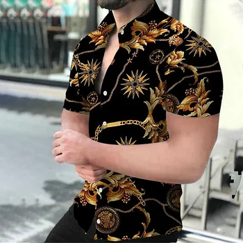 Гавайская мужская рубашка с цветочной цифровой печатью Camisa, рубашки с коротким рукавом для мужчин, повседневный топ, пляжная рубашка оверсайз, мужская одежда