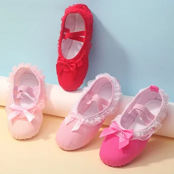 Детские танцевальные туфли на мягкой подошве, балетные туфли с кружевом для девочек, обувь для взрослых, Обувь с кошачьими когтями, Обувь для йоги, Фигурка для прыжков