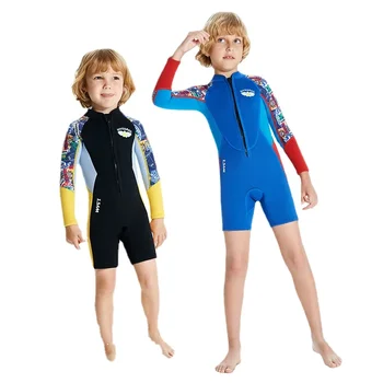 Детский гидрокостюм из неопрена 2,5 мм, летний костюм для серфинга, короткий рукав, дайвинг, подводное плавание, цельный купальник для подводного плавания для девочек