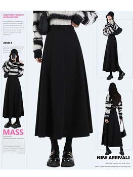 Женская Готическая мода Harajuku, Темная Академия 2000-х, эстетическая Шерстяная юбка Миди с высокой талией, Корейская мода Y2k Party Vintage