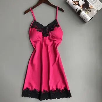 Женская ночная рубашка с V-образным вырезом на ремешках, сексуальное шелковое атласное ночное платье без рукавов, кружевная ночная рубашка с вышивкой, кружевная пижама, ночное белье