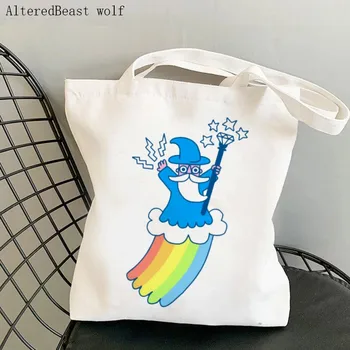 Женская сумка для покупок с принтом Rainbow Wizard, женская сумка для покупок в стиле харадзюку, холщовая сумка для покупок, женская сумка-тоут, женская сумка через плечо
