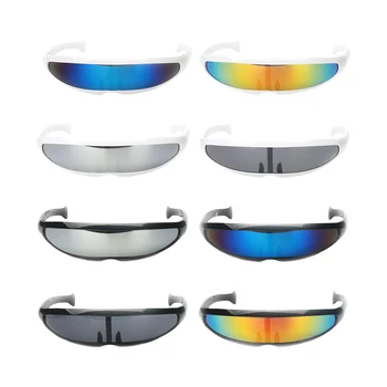 Забавные пластиковые Цветные зеркальные солнцезащитные очки с однообъективным козырьком Cyclops Косплей Женские Мужские очки для вечеринок для мальчиков