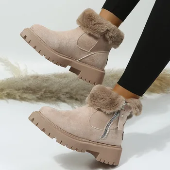 Зимние ботинки на щиколотке для женщин с боковой молнией, Зима 2023, Новая мода, повседневная, удобная, плюшевая, бархатная, согревающая обувь из плотного хлопка TY3