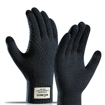 Зимние мужские вязаные перчатки с сенсорным экраном, высококачественные мужские варежки, плотные теплые шерстяные кашемировые однотонные мужские деловые перчатки, осень
