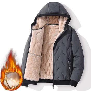 Зимняя мужская парка, флисовая куртка, модная ветровка с капюшоном, пальто Оверсайз, мужские повседневные утепленные куртки из овечьей шерсти E01