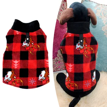 Зимняя уличная теплая жилетка для собак Одежда для Рождественской елки Пальто с капюшоном с оленями Флисовая клетчатая рубашка для маленьких собак Щенок