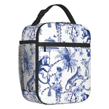 Игривый Зверинец, сине-белый узор в стиле шинуазир, Изолированная сумка для ланча для женщин, фарфоровый холодильник, термос для ланча с едой, Ланч-бокс для еды
