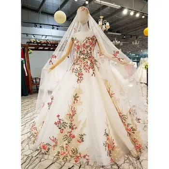 Изысканные женские свадебные платья Модные цветочные аппликации Бальные платья с блестками на шнуровке Длиной до пола со шлейфом Элегантное платье невесты