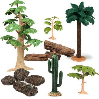 Имитационная игрушка, Маленькая модель дерева, Детская сцена, Кактус, камень, деревянные аксессуары