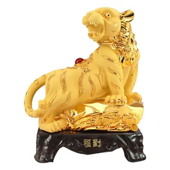 Китайский Зодиак Статуэтка Тигра Китайский Зодиак Украшение в виде тигра Статуэтка животного из золотой смолы Коллекционная статуэтка для дома