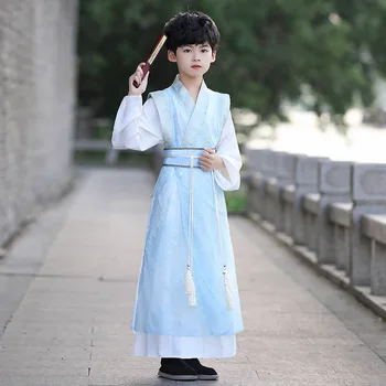 Китайское традиционное детское платье, Древний костюм Ханфу, народный танец в китайском стиле, кимоно, халат для мальчиков, костюмы для боевых искусств, косплей