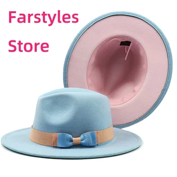 классическая фетровая шляпа с цветной тесьмой, простая женская мужская джентльменская винтажная шляпа, двухцветная зимняя осенняя шляпа своими руками, сомбреро hombre