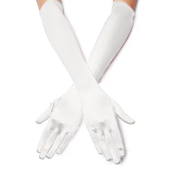 Классические Взрослые Черные Белые Красные Серые Кожаные Перчатки Opera/Elbow /Wrist Stretch Из Атласа С Длинными Пальцами, Женские Хлопковые Перчатки, Соответствующий Костюм
