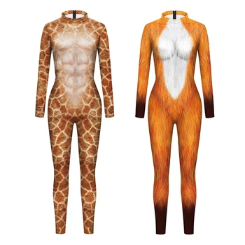 Комбинезон с 3D принтом из меха животных, модные мужские женские боди, косплей Костюм тигра Льва, комбинезон с длинным рукавом для взрослых