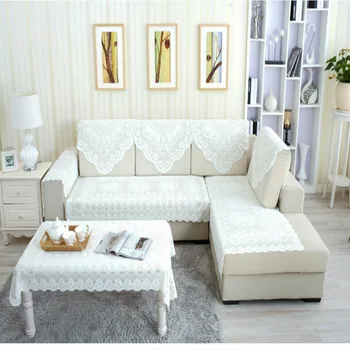 Комплект однотонных цветочных кружевных чехлов для дивана, Летнее дышащее Вышитое полотенце для дивана, L-образный чехол для дивана, Скатерть для мебели, чехлы для мебели