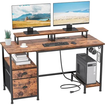 Компьютерный стол Furologee с выдвижным ящиком, офисный стол 47 дюймов с 2 подставками для мониторов, письменный игровой стол для домашнего офиса
