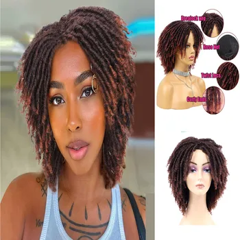 Короткие афро-кудрявые парики для чернокожих женщин, парик с тонкими дредами, Термостойкие синтетические повседневные парики с завитками омбре