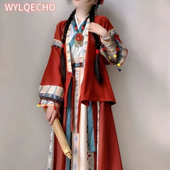 Красная женская китайская Традиционная Одежда Hanfu Женская Элегантная Одежда Han Ежедневное Улучшение В стиле Вэй Цзинь Китаизация Косплей