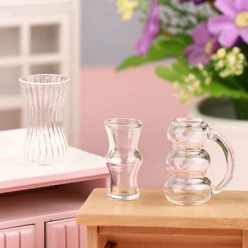 Креативный дизайн миниатюрного кукольного домика 1: 12, Прозрачные стеклянные бутылки, Кофейные чашки для десерта, посуда, аксессуары для декора кукольного домика