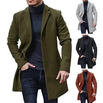 Куртка-пальто, стильное мужское однотонное пальто с длинным рукавом и пуговицами с лацканами, осень-зима, повседневная свободная куртка, теплая для мужчин