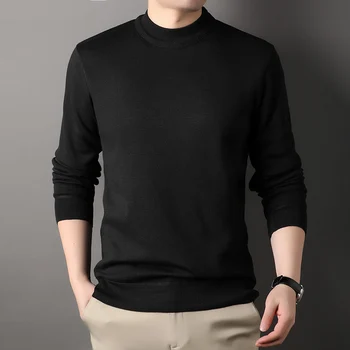 Легкий роскошный и минималистичный мужской свитер, осенне-зимний плюшевый вязаный свитер с круглым вырезом, молодежный однотонный базовый свитер