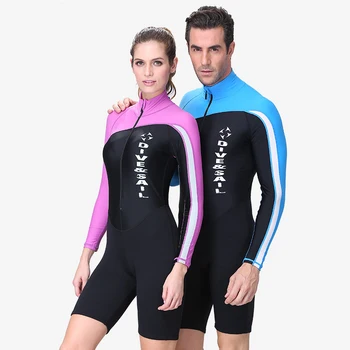 Летняя пляжная защита от сыпи UPF 50 + водолазный костюм, цельный купальник с длинным рукавом, женский мужской винтажный купальник для серфинга, лайкра на молнии до колена