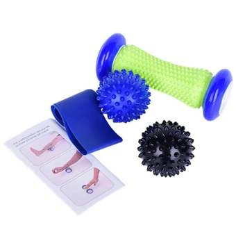 Массажная палочка для йоги, набор из 4 предметов, принадлежности для йоги из ПВХ с шипами, Тренировочный массажный мяч, Эластичная лента, роликовое оборудование для лодыжек