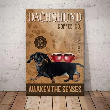 Металлическая жестяная вывеска Dachshund Dog Coffee Company Awake The Sense Алюминиевая Винтажная жестяная вывеска в стиле ретро для дома, сада, офиса