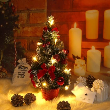 Милая мини-Рождественская елка с гирляндами 40 см, прекрасное освещение на батарейках для офиса, спальни, ресторана, новогодних украшений.