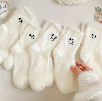 Милые бархатные носки из синтетической норки для женщин и девочек, осенне-зимние эластичные утепленные теплые плюшевые носки для пола Coral Sleep Plush