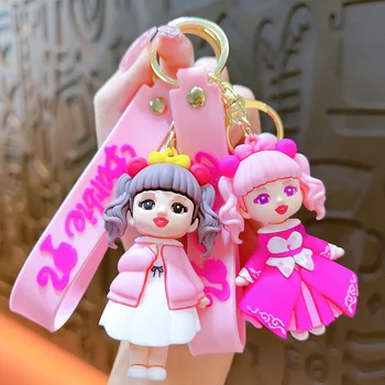 Мини-кукла Kawaii Princess Брелок для ключей с милым Мультяшным аниме-платьем для девочек, Силиконовый Брелок для ключей, Модные Аксессуары, Сумка, Автомобильный брелок для ключей