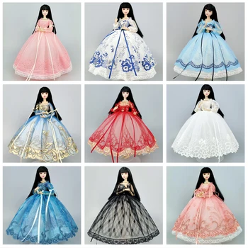 Модное платье принцессы ручной работы для куклы Барби, наряды, одежда, аксессуары для кукол 1/6, вечернее платье с пышными рукавами и бантом, детские игрушки