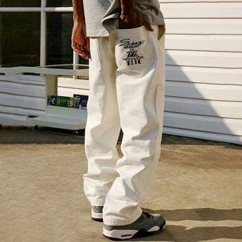 Модные брендовые популярные базовые джинсы, мужские весенне-осенние американские уличные свободные повседневные прямые брюки с широкими штанинами для мужчин