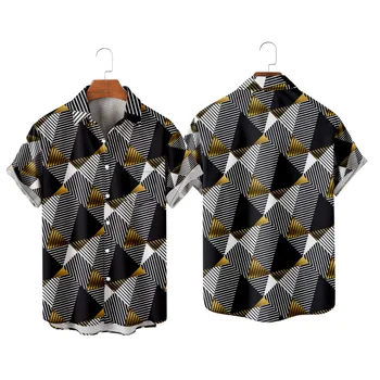 Мужская гавайская футболка Y2K Hombre, модная рубашка с геометрическими фигурами, 3D принт, уютная повседневная пляжная одежда оверсайз с коротким рукавом