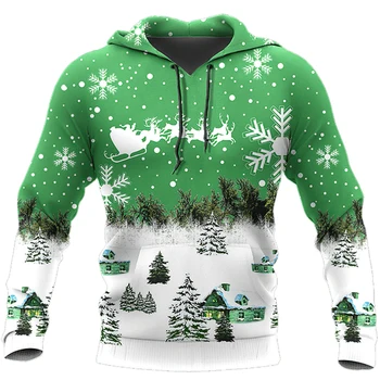 Мужская/женская одежда с 3D рисунком Рождественской елки Толстовка с капюшоном Мужская мода Вечеринка Праздничный пуловер Плюс размер