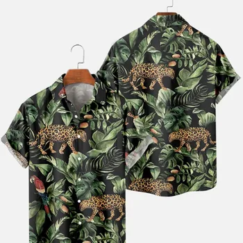 Мужская летняя рубашка с 3D принтом гепарда, гавайская рубашка, повседневная модная пляжная вечеринка, повседневный топ с коротким рукавом