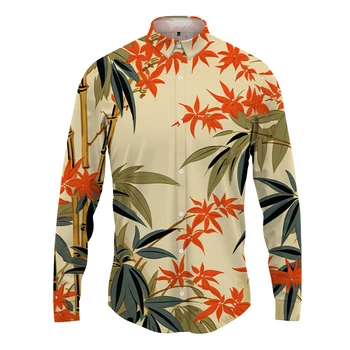Мужская рубашка с 3D принтом листьев бамбука, Повседневная Мужская рубашка, Высококачественная Модная мужская рубашка, Новая модная мужская рубашка с длинными рукавами