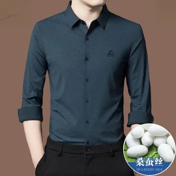 Мужская рубашка с длинным рукавом из 100% Шелка тутового Дерева s Formal Business Casual Без Глажки 's Camisas Formales