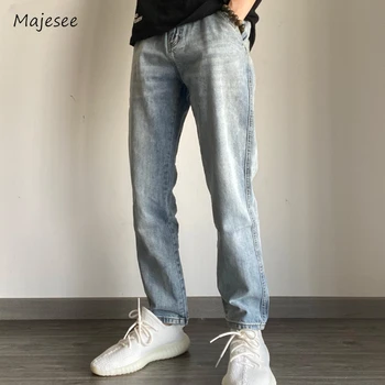 Мужские джинсы, Тонкий Простой однотонный цвет, весна-осень, уличная одежда, прямые повседневные мужские брюки в корейском стиле, молодежные универсальные