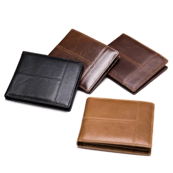 Мужской кошелек-портмоне, мужские кошельки из натуральной кожи, блокирующие RFID, трехслойные кошельки для мужчин с окошком для удостоверения личности и держателем кредитной карты